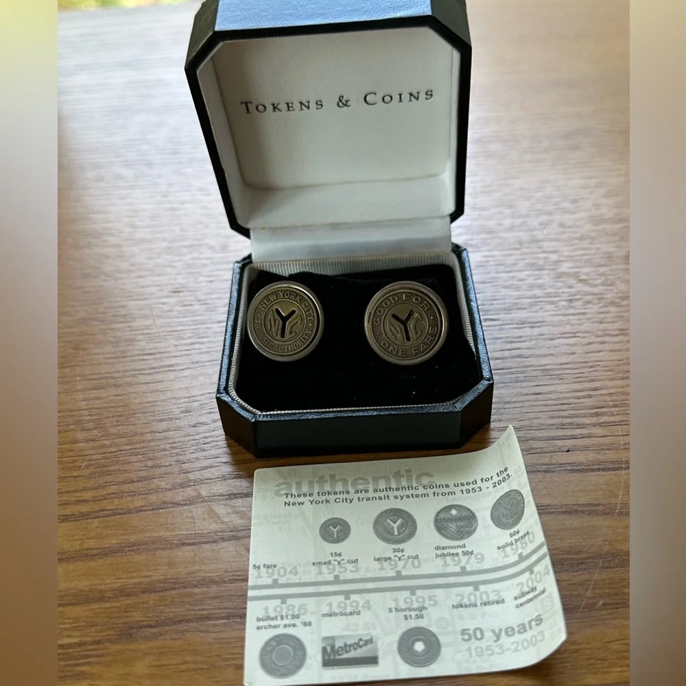 Antique Token Cufflinks from the New York Transit Museum in Original Box and COA